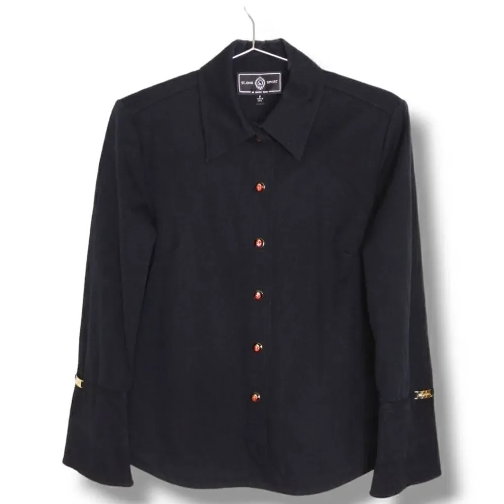 St John Womens Jacket Sz P Black‎ Red Ladybug Buttons & Lining Cuffs Business